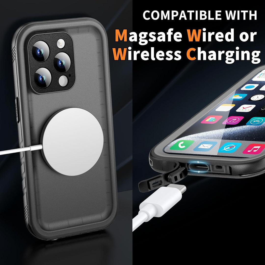 IPhone 15 Pro Max Waterproof Shockproof Dustproof Case - Heavy Duty/360 Full Body/Military Grade/Protective/Rugged 【8FT Drop Proof】 Built in Screen/Camera Protector with Lanyard Black - Just Closeouts Canada Inc.