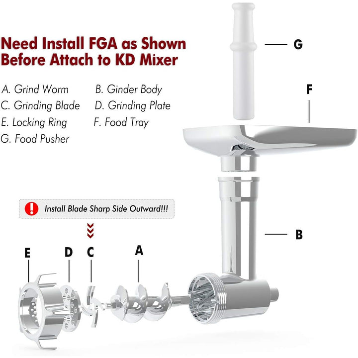 iVict Food Meat Grinder Attachment Compatible for KitchenAid Stand Mixers and Cuisinart Stand Mixers SM - 50 series Included Sausage Stuffer/Grinding Plates/Grinding Blade Accessory - Just Closeouts Canada Inc.