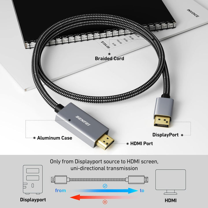 Three-foot DisplayPort to HDMI 4K cable, view 3