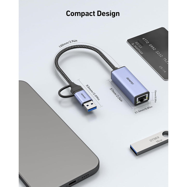 USB-A and USB-C to RJ45 Gigabit Ethernet adapter, view 6