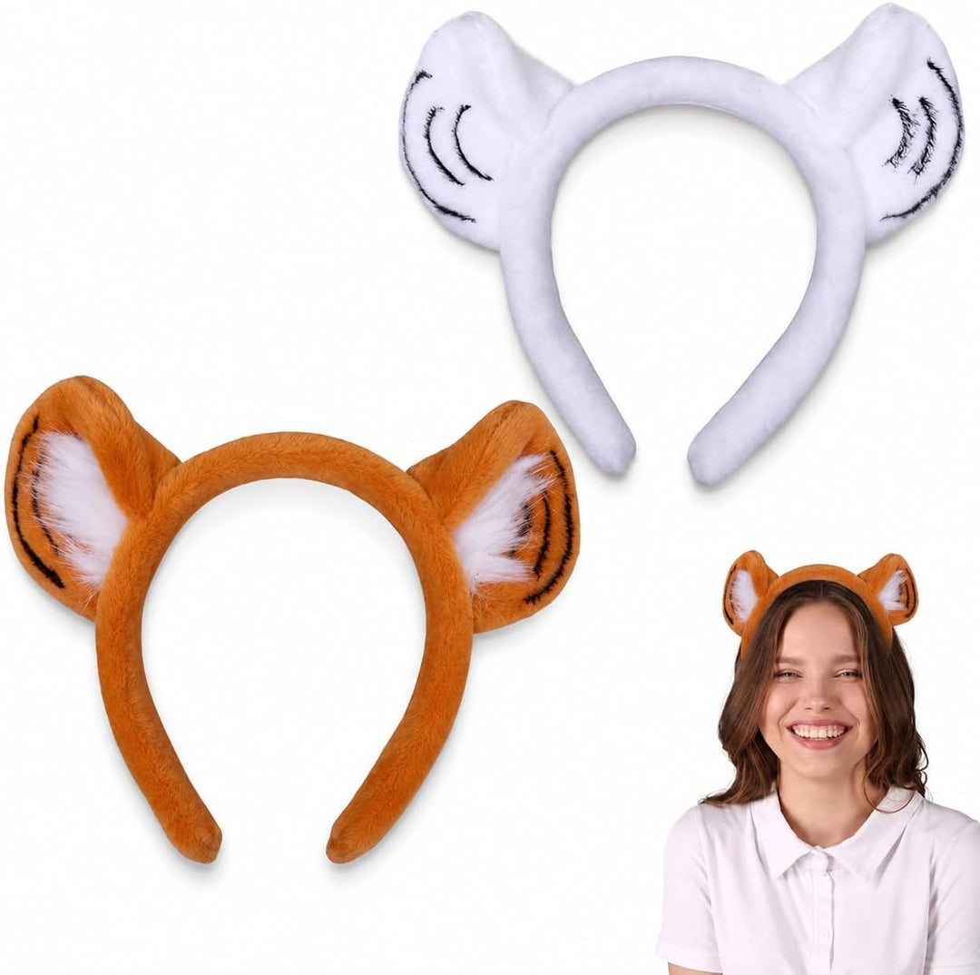 Orange and white tiger ear headbands shown together
