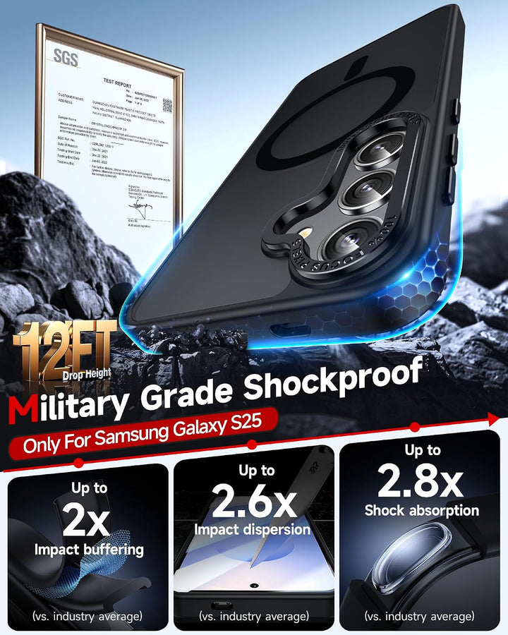 Black Galaxy S25 case with screen protector