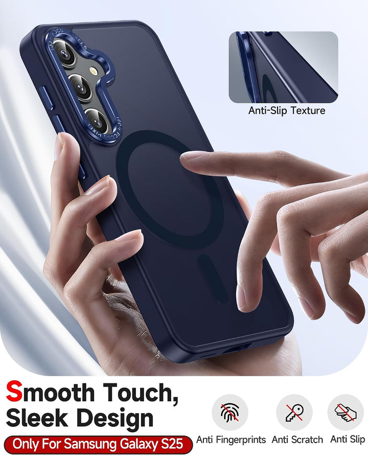Blue Samsung Galaxy S25 magnetic matte case protective construction