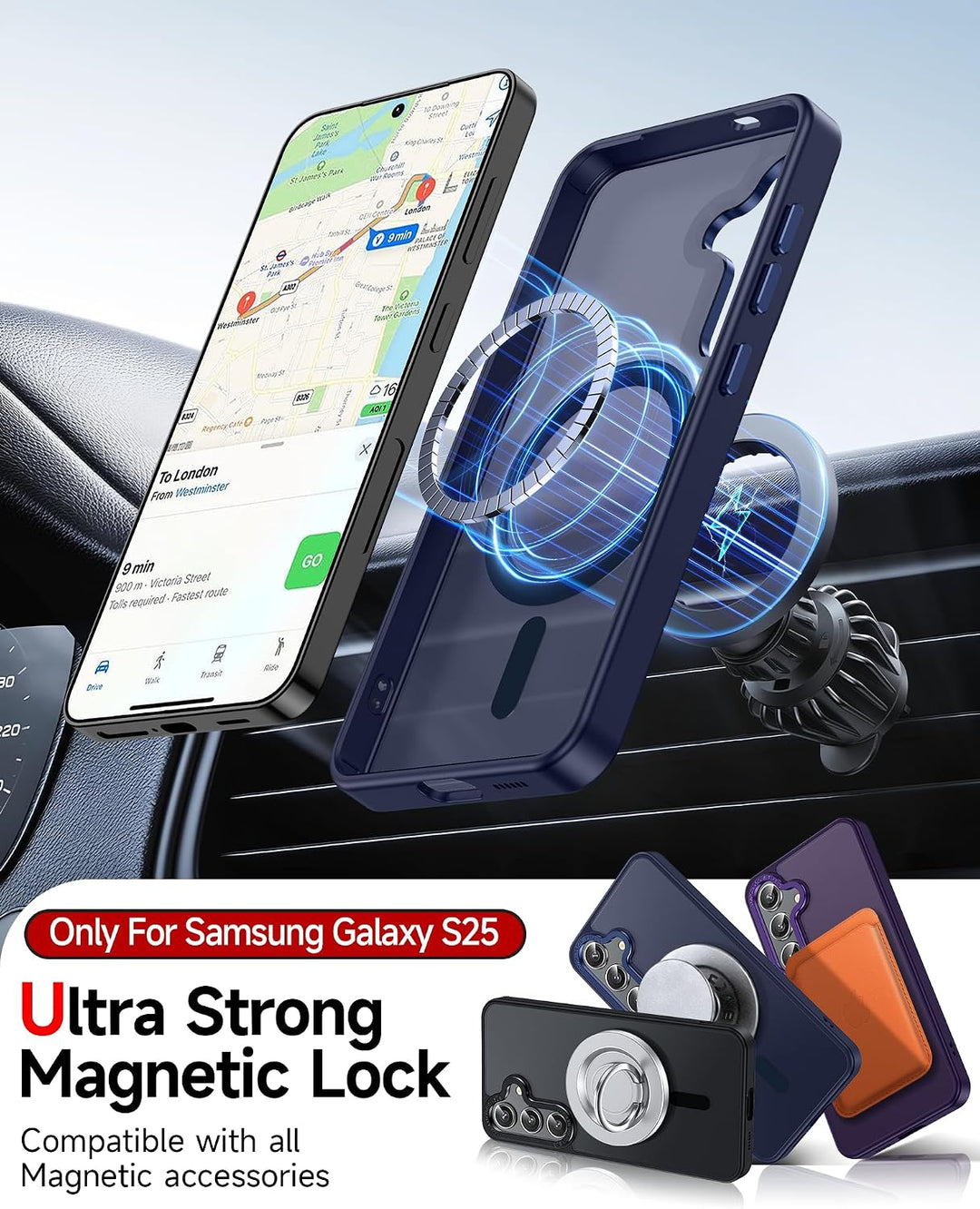 Blue Samsung Galaxy S25 magnetic matte case detail view