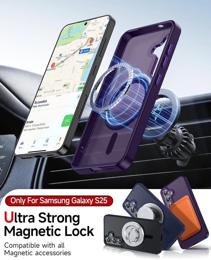 Purple Samsung Galaxy S25 magnetic matte case detail view