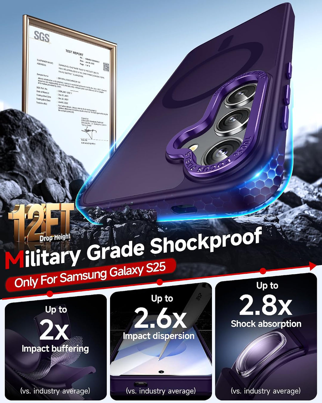 Purple Samsung Galaxy S25 magnetic matte case screen protection view