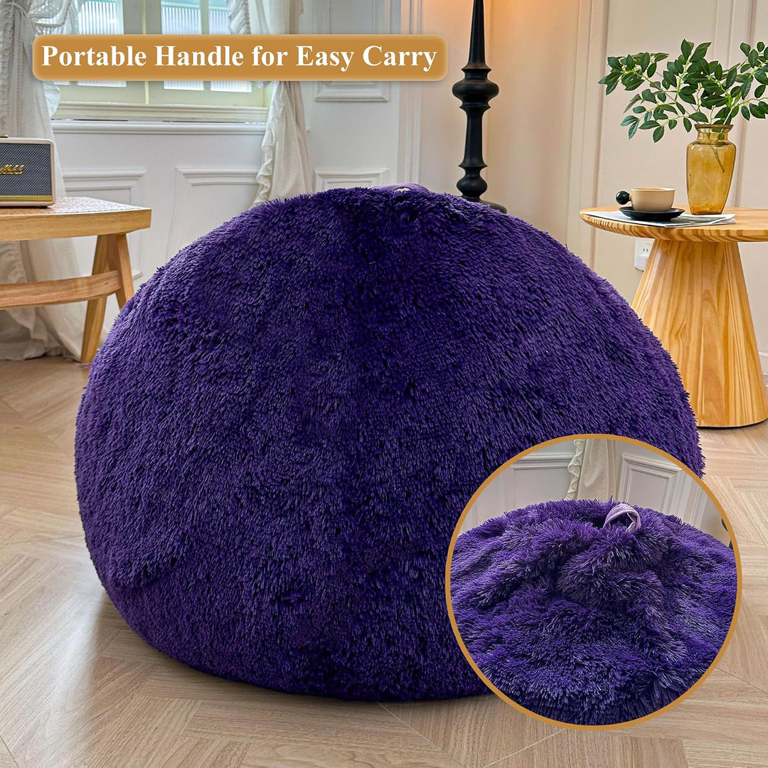 Purple plush faux fur large bean bag cover, view 5