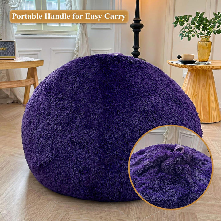 Purple plush faux fur large bean bag cover, view 5