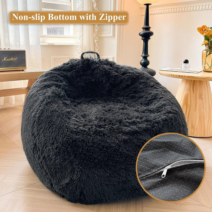 Dark grey plush faux fur large bean bag cover, view 4