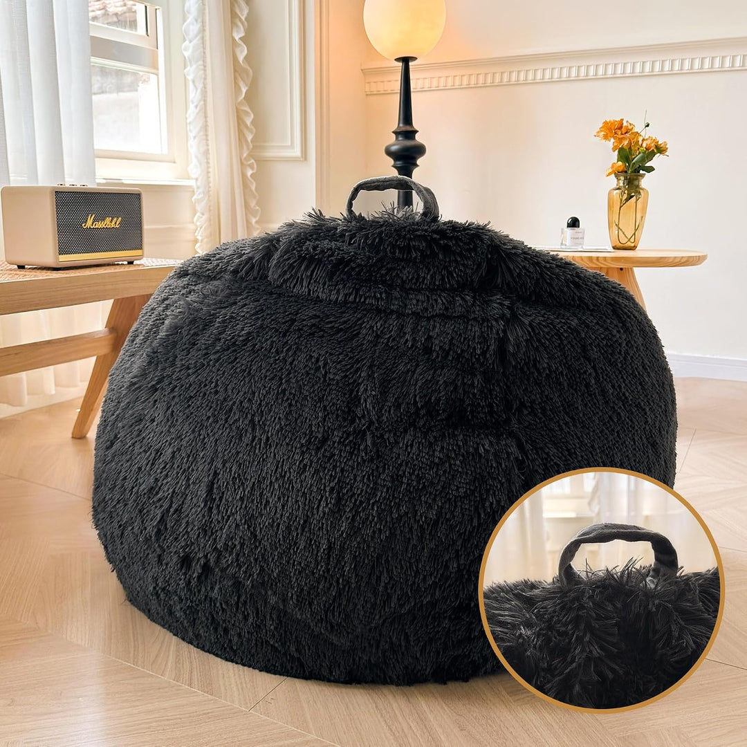 Dark grey plush faux fur large bean bag cover, view 5