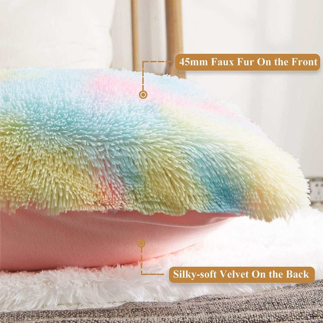 Rainbow shaggy faux fur body pillow cover, view 4