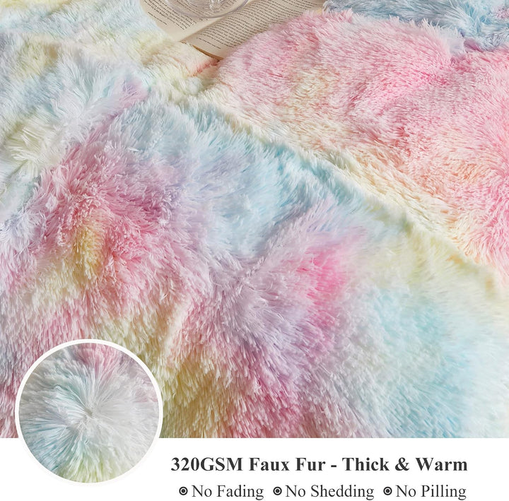 Rainbow shaggy faux fur body pillow cover, view 5