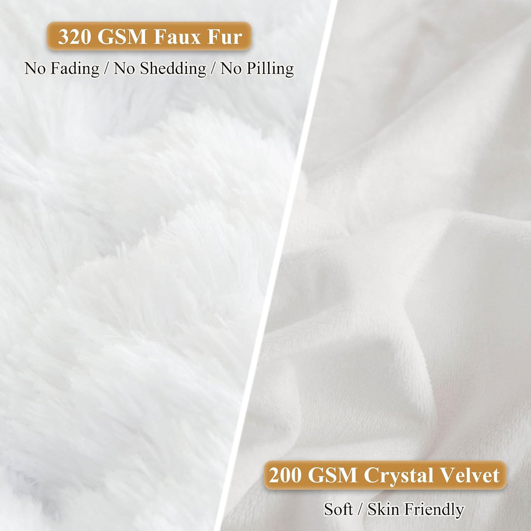 White shaggy faux fur throw pillow cover set, view 4
