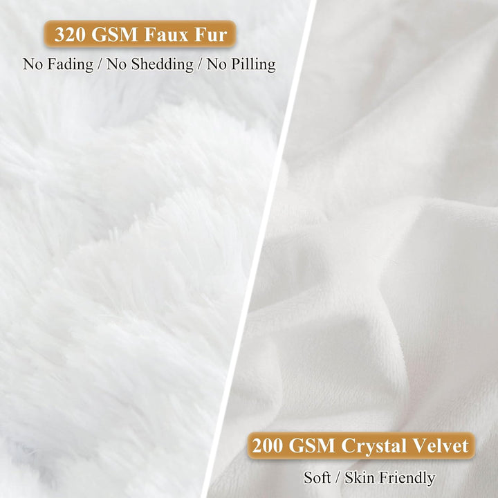 White shaggy faux fur throw pillow cover set, view 4