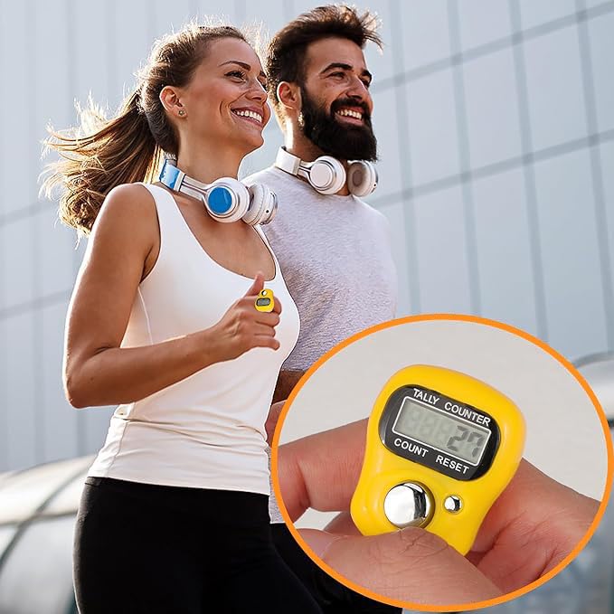 Yellow tally counter worn on finger