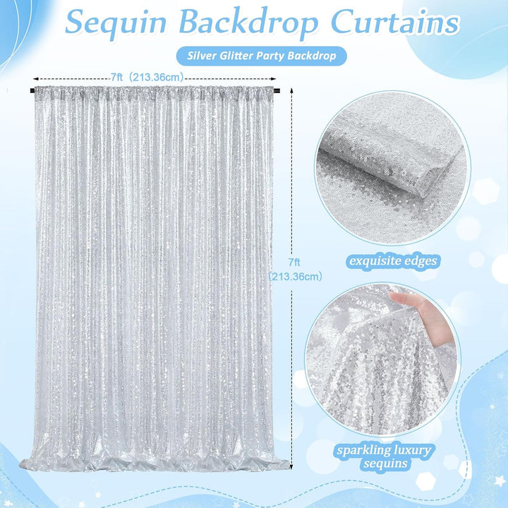 Silver sequin backdrop 7 by 7 foot dimensions