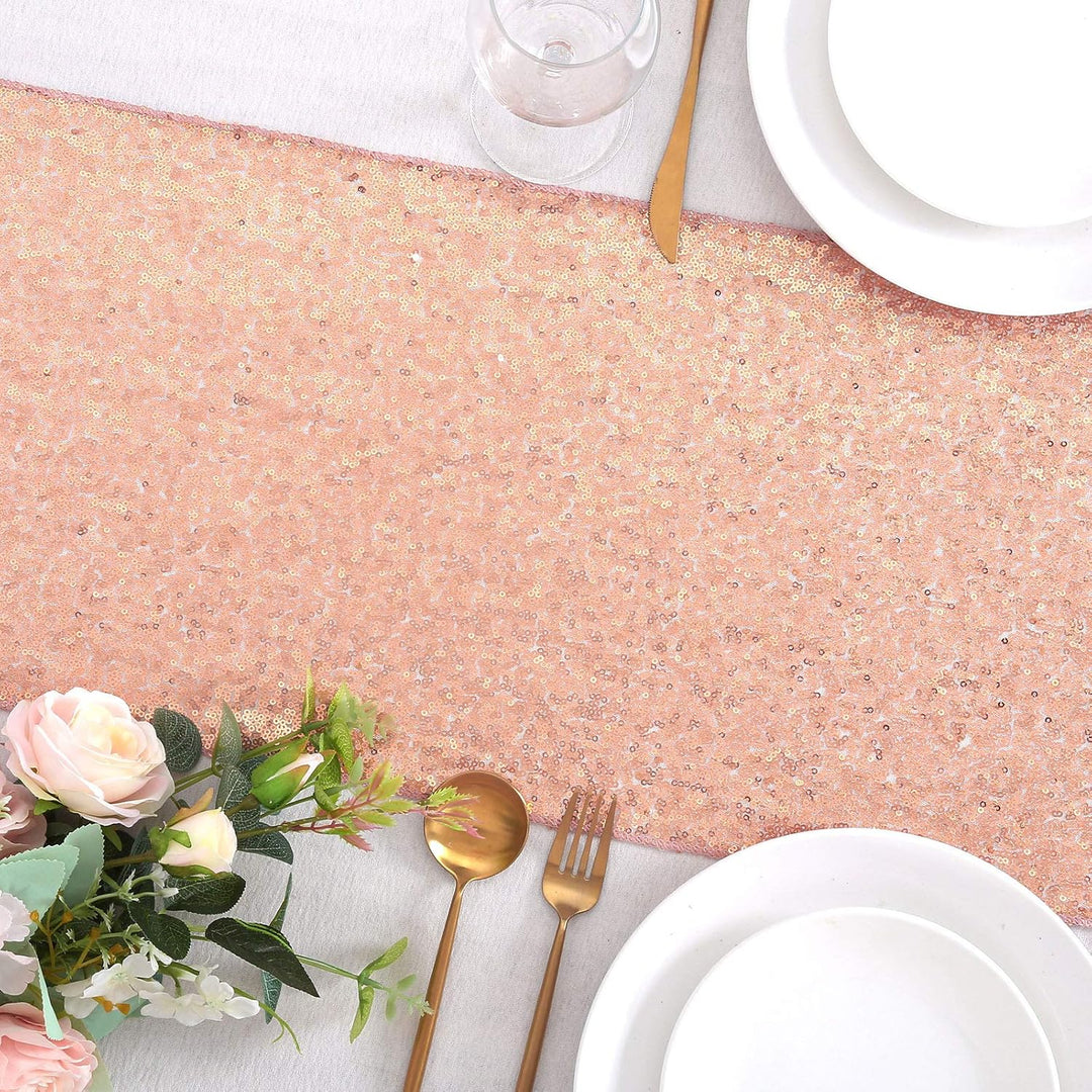 Rose-gold sequin runner on a dining table