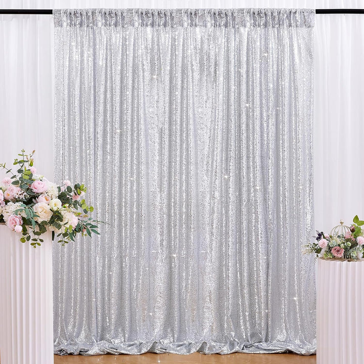 Silver sequin backdrop curtain 4 feet wide by 8 feet high