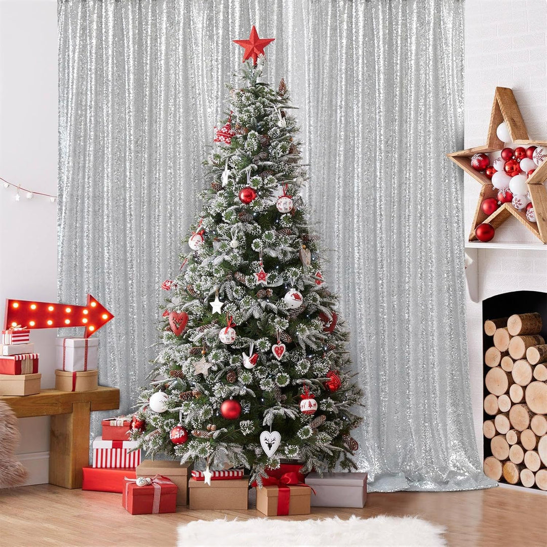 Silver sequin backdrop in a Christmas display
