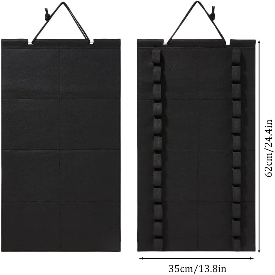 Black felt belt rack back and dimensions