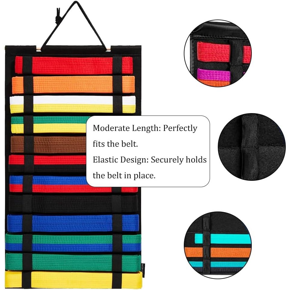 Martial arts belt rack elastic loops detail