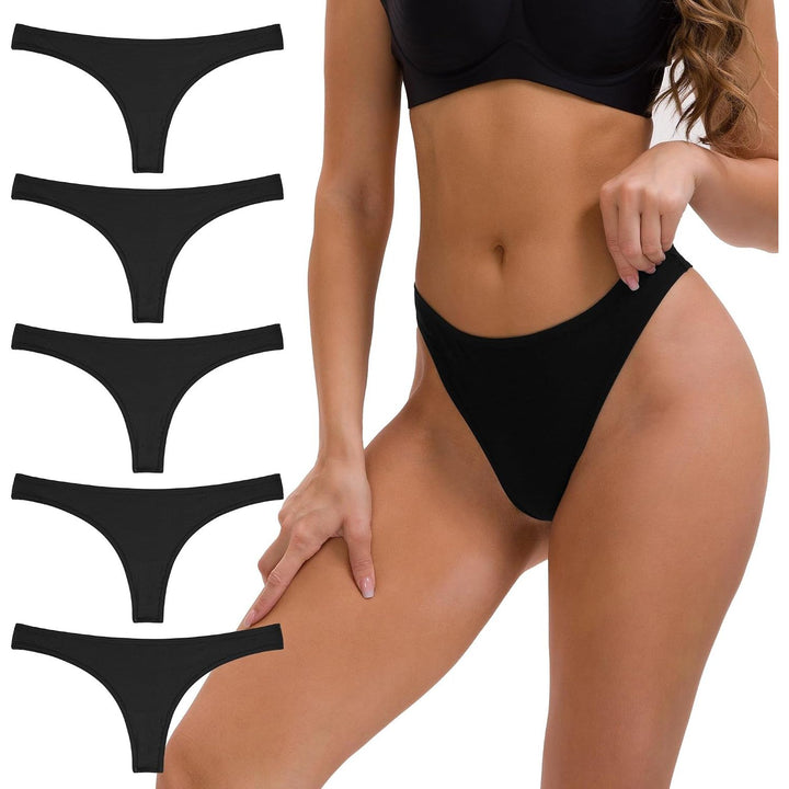 Black five-pack of cotton thongs