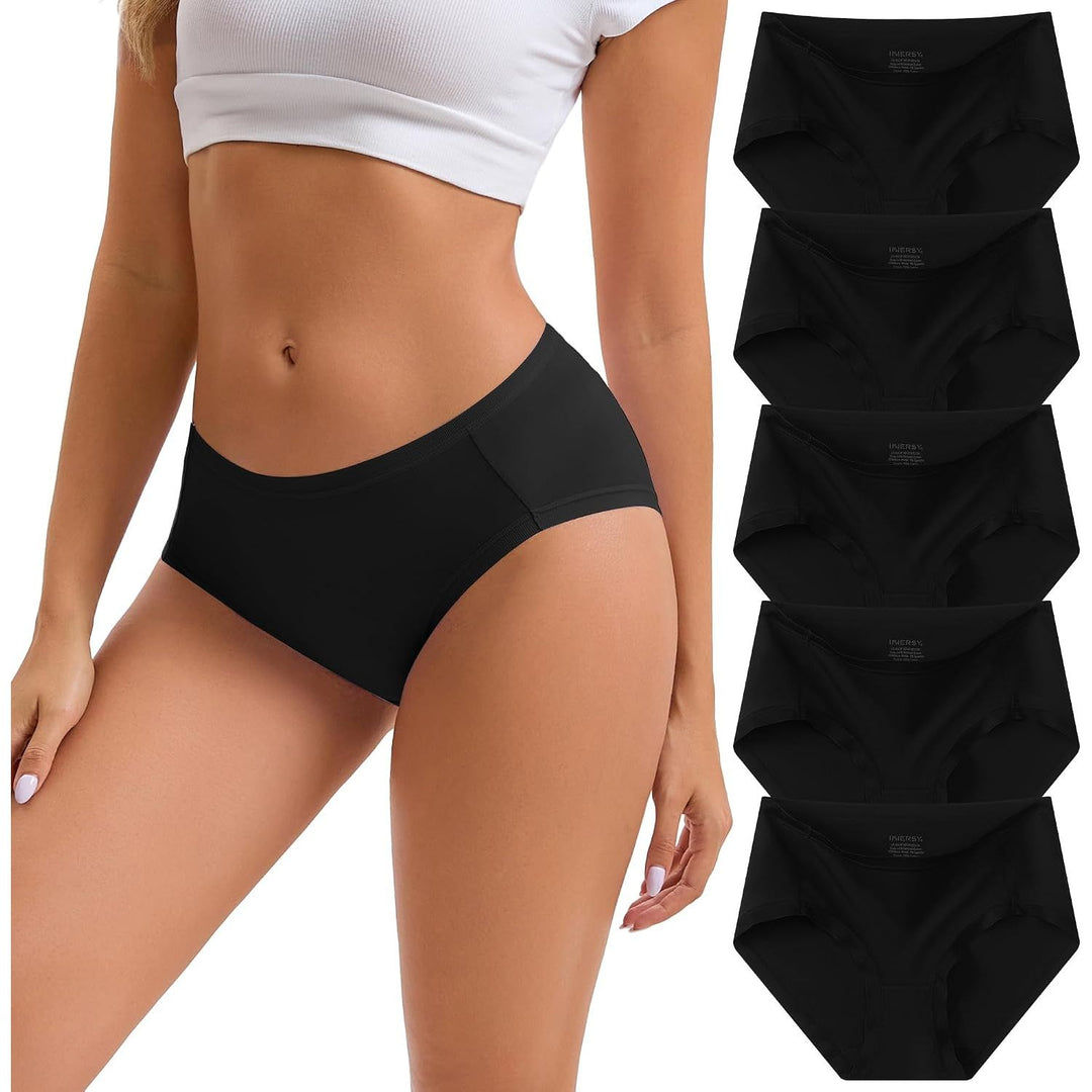 Black five-pack cotton-modal hipster underwear, front and pack