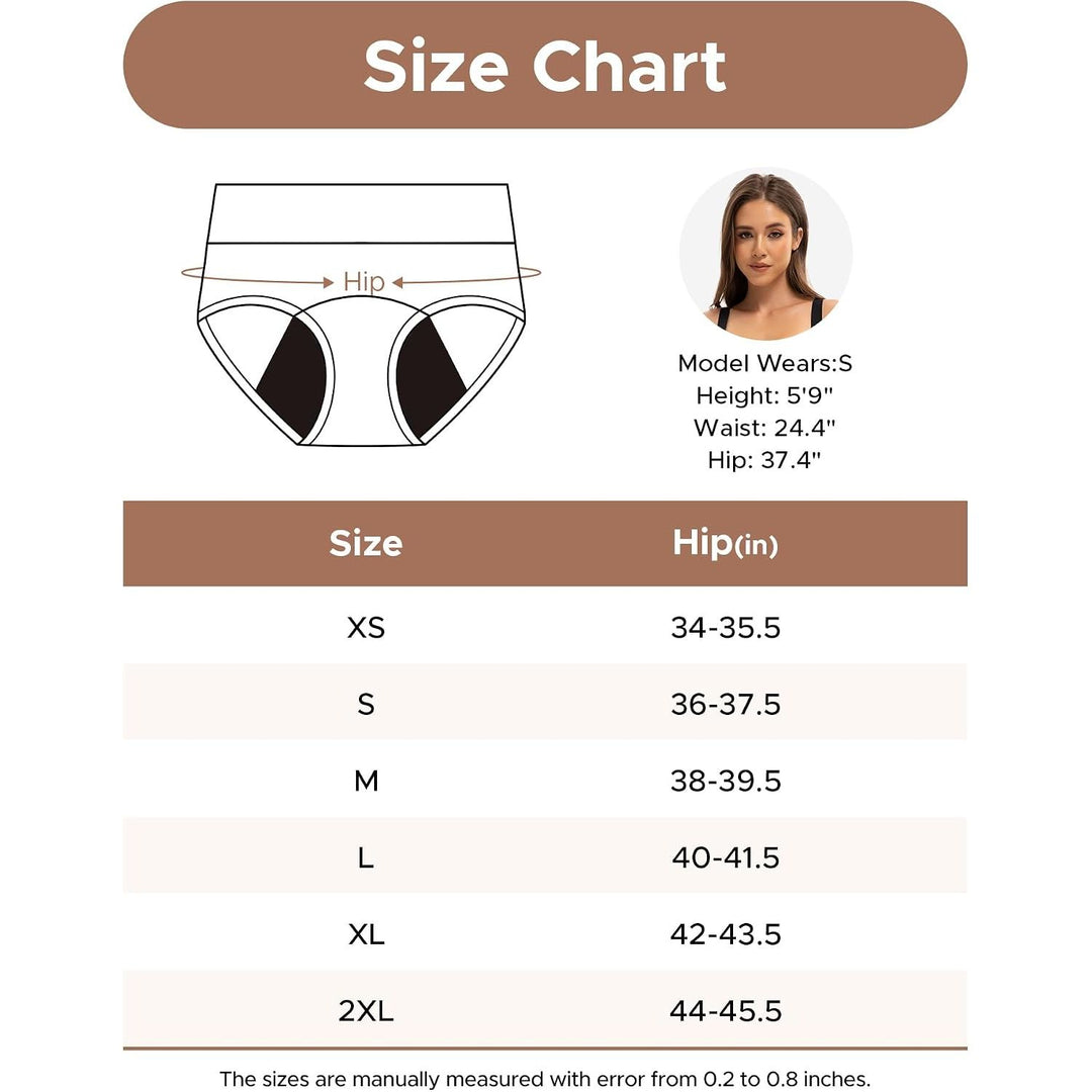 Period underwear size chart including Medium
