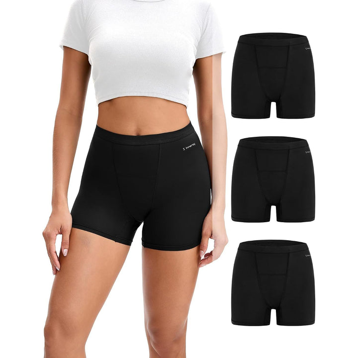Black three-pack period boyshorts, front view