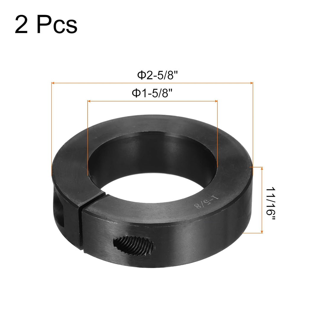 Two black double-split shaft collars with 1 5/8-inch inner bore