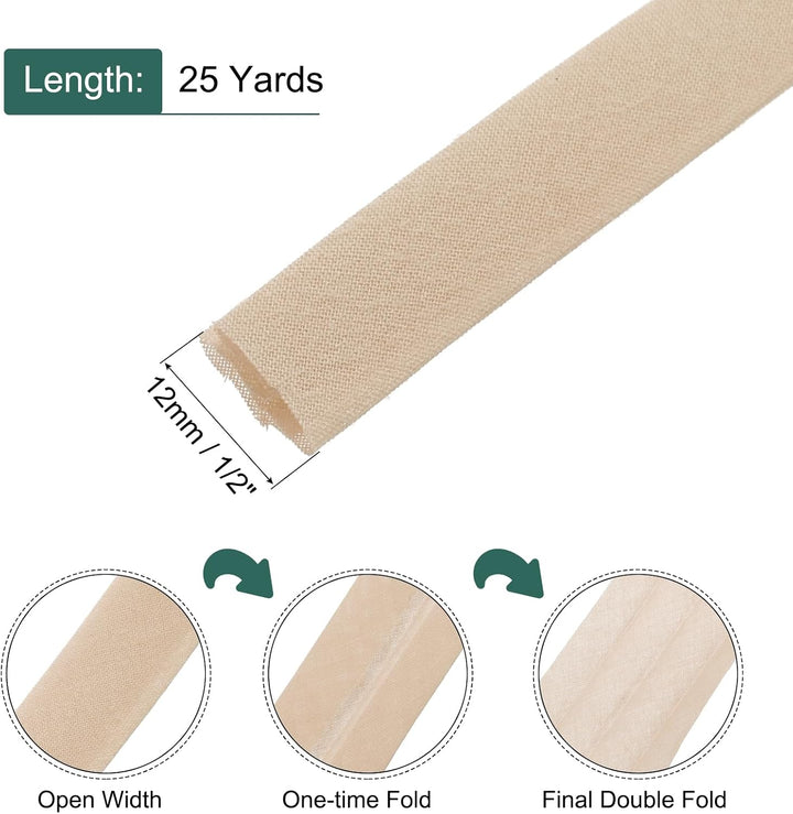Khaki bias tape 1/2-inch width and 25-yard length