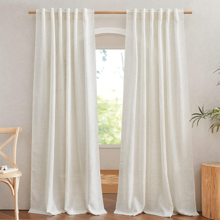 Natural Linen-Blend Semi-Sheer Curtains, 52 x 108 in, 2 Panels — view 1
