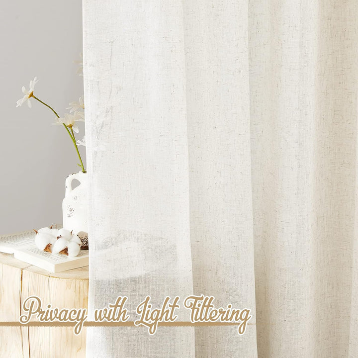 Natural Linen-Blend Semi-Sheer Curtains, 52 x 108 in, 2 Panels — view 5