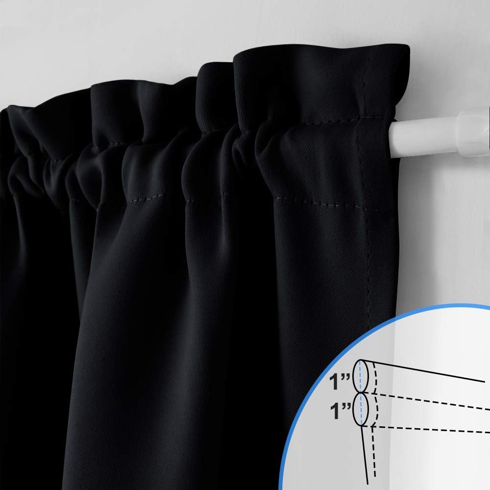 Black curtain upper dual rod pocket close-up