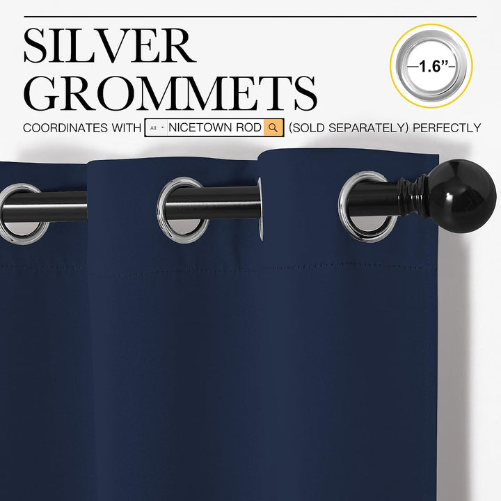 Navy curtain silver grommet close-up