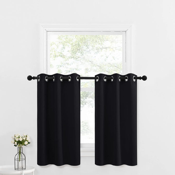 Black kitchen blackout tier curtains installed