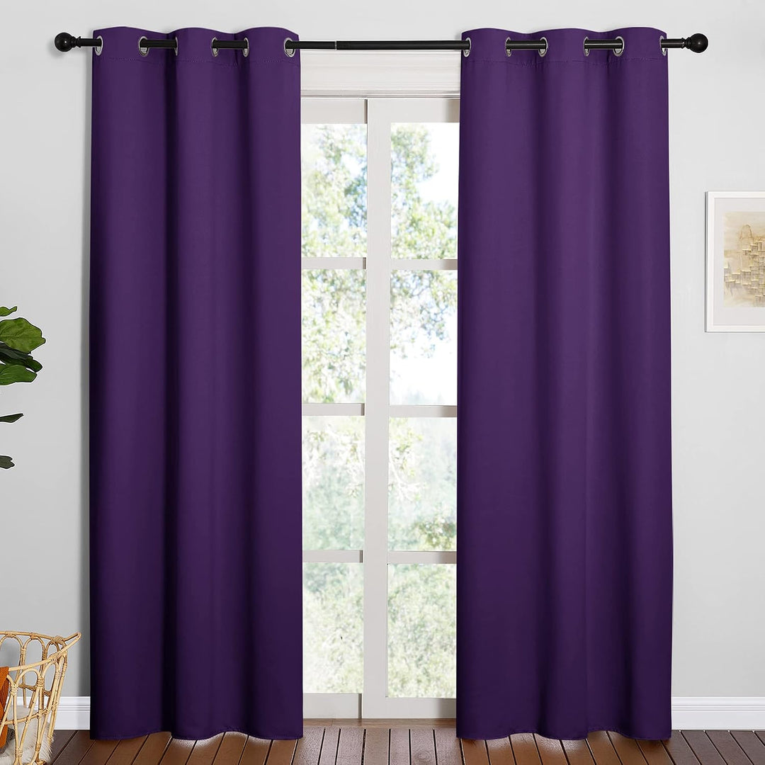 Royal purple curtains installed at window