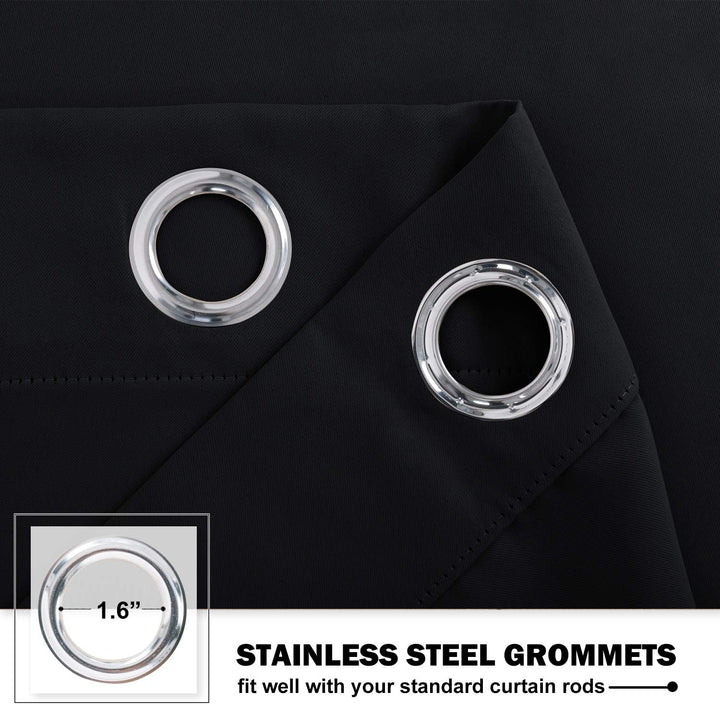 Black kitchen curtain silver grommet detail