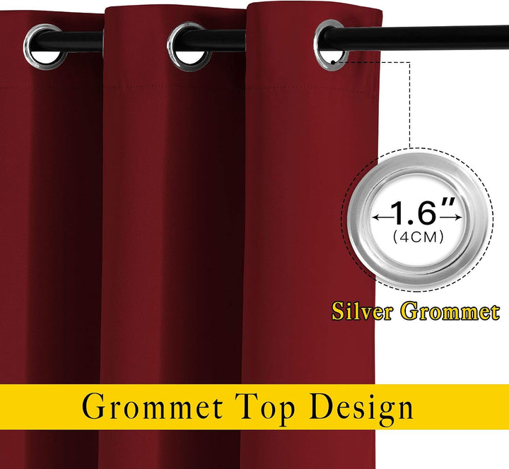 Silver grommet detail on burgundy curtain