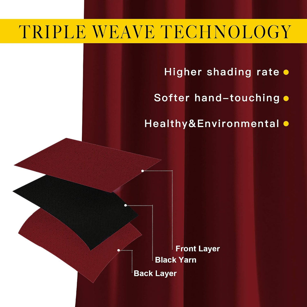Burgundy red triple-weave blackout construction