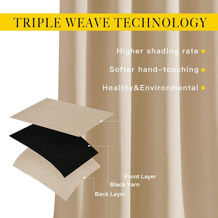 Triple-weave blackout curtain construction