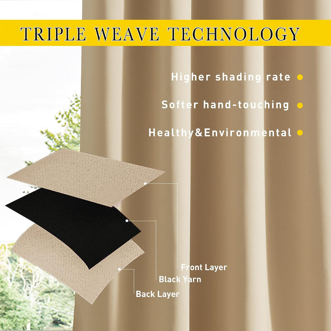 Biscotti Beige outdoor curtain triple-weave construction