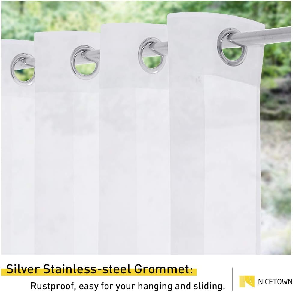 Rust-resistant silver grommets on white sheer curtain