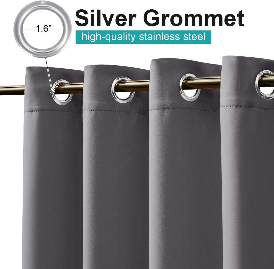 Silver grommet detail on grey outdoor curtain