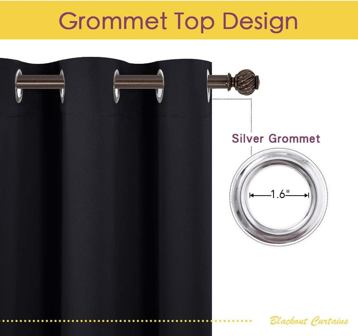 Silver grommet detail on black curtain