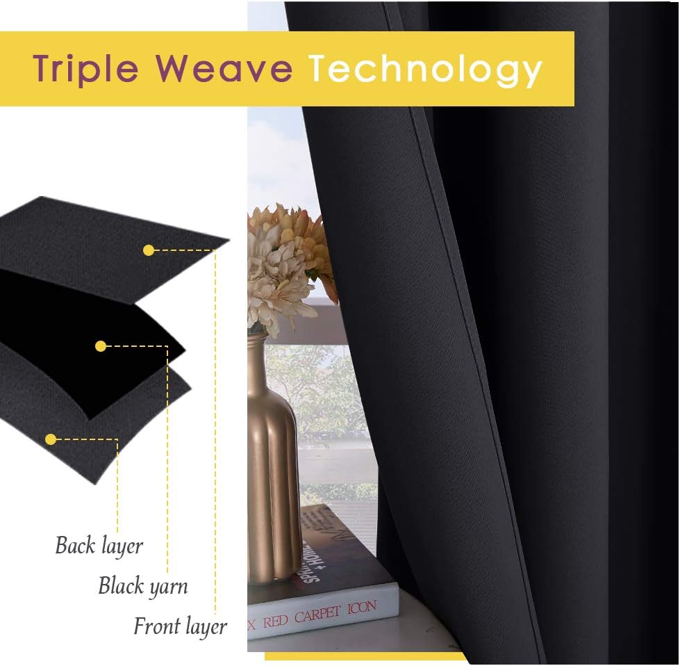 Triple-weave fabric detail on black blackout curtain