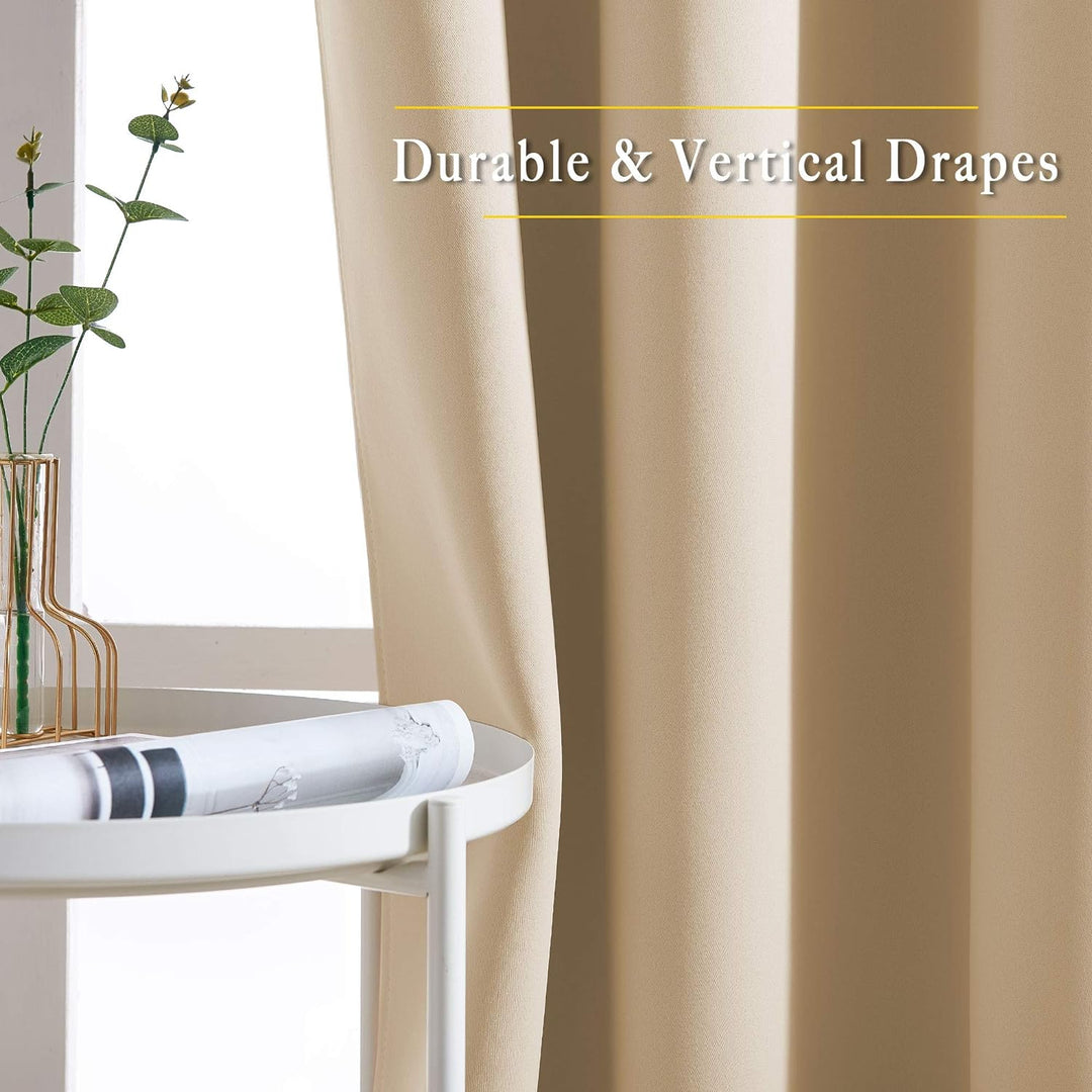 Biscotti beige blackout curtain drape detail