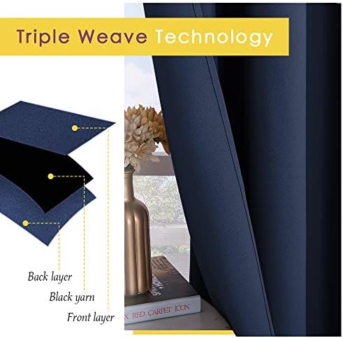 Triple-weave navy blackout curtain fabric detail