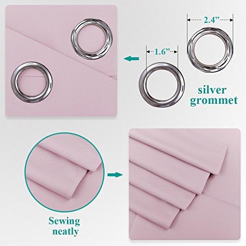 Silver grommet and stitched hem details of baby pink curtain