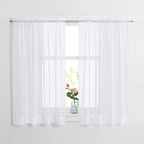 White sheer curtains, two 60 x 45 inch panels on kitchen window